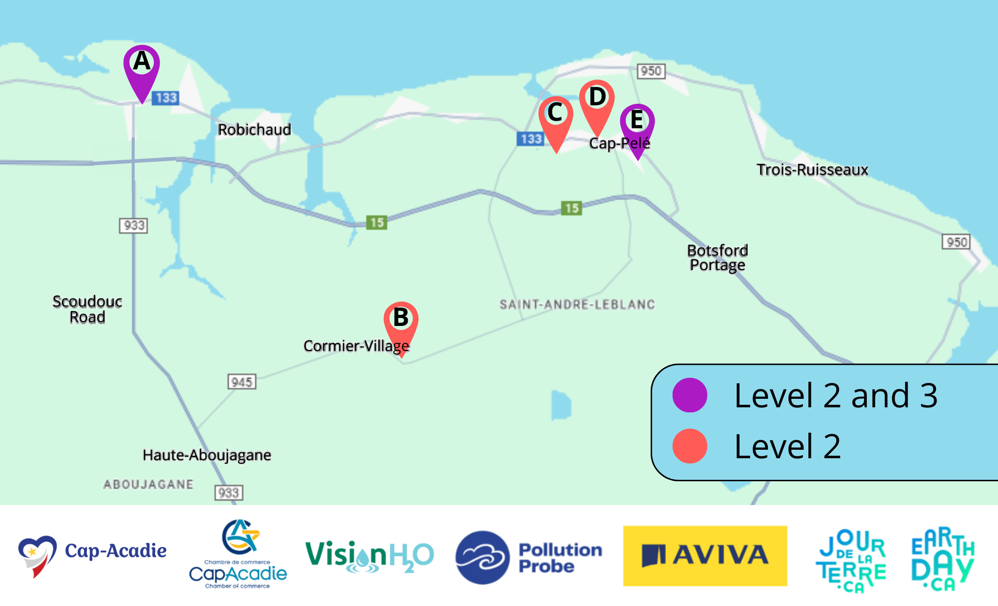 Map of charging stations in Cap-Acadie